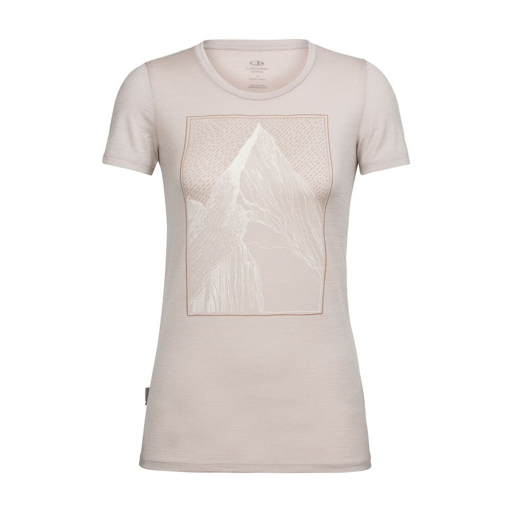 Icebreaker Women's Tech Lite Short Sleeve Merino Wool Shirt At My Peak- Beige XL